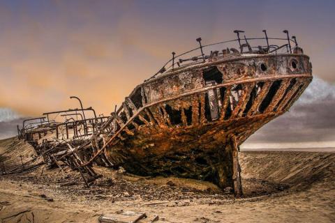 rusty ship wreck at skeleton coast