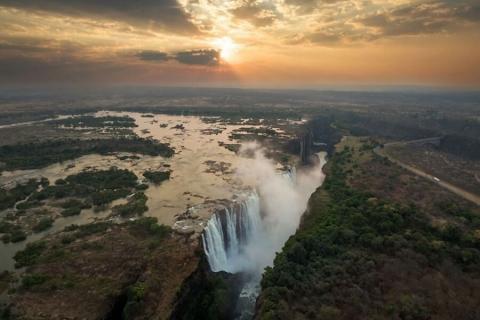 victoria falls with evening sunset